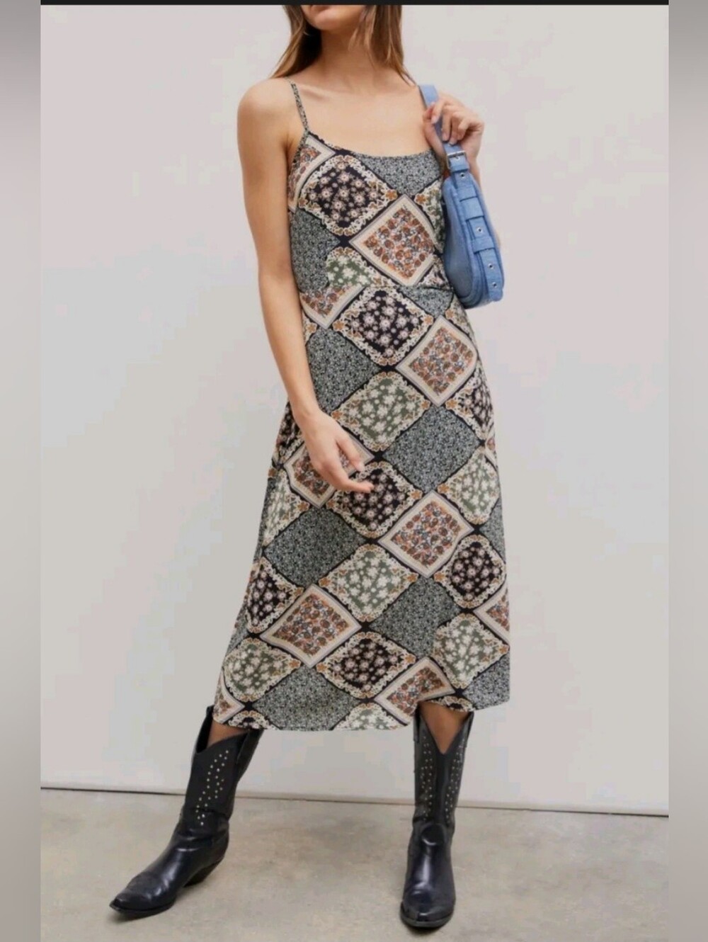 Multi -colored Midi Spaghetti Strap Dress